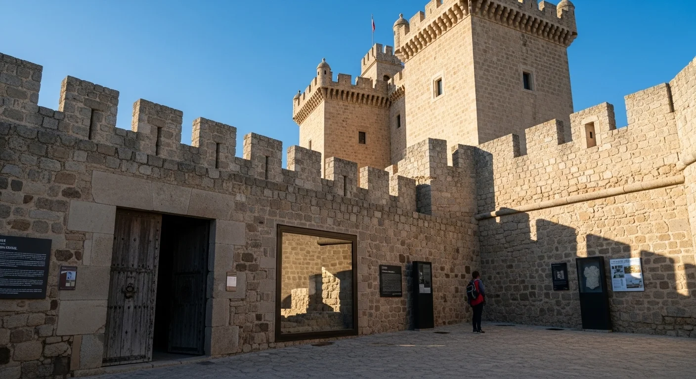A close-up of Buñol Castle’s stone walls and open entrance, inviting visitors to explore its historic interior. 