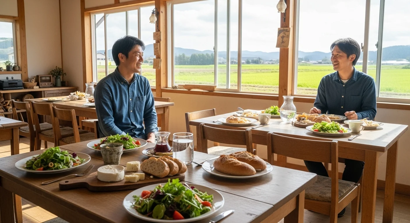 Farm-to-table café in Biei serving seasonal local food with a welcoming atmosphere.