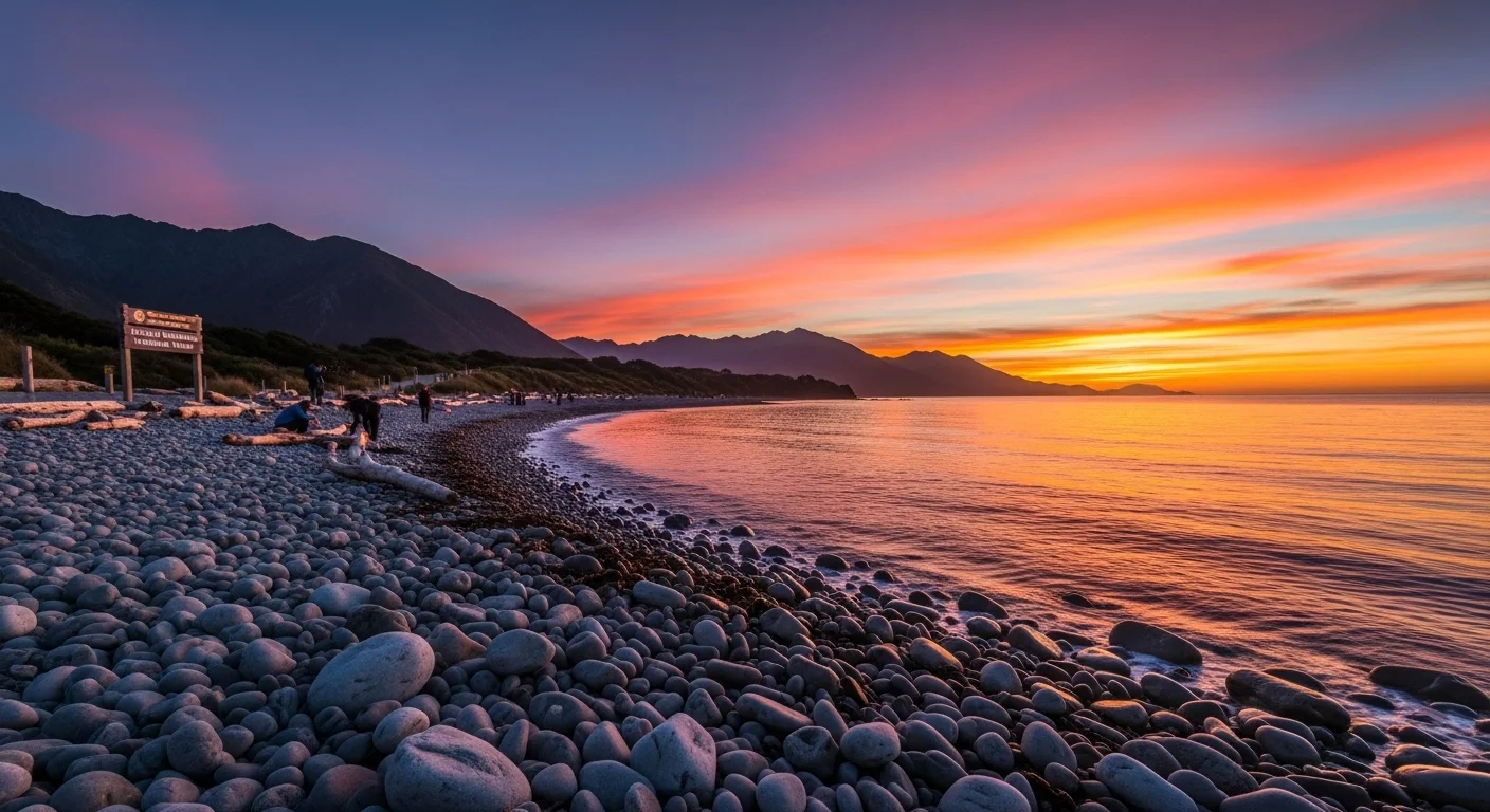 Sunset at South Bay with colorful sky reflecting on water, rocky shoreline, and mountain silhouettes in background Sunset at South Bay with colorful sky reflecting on water, rocky shoreline, and mountain silhouettes in background