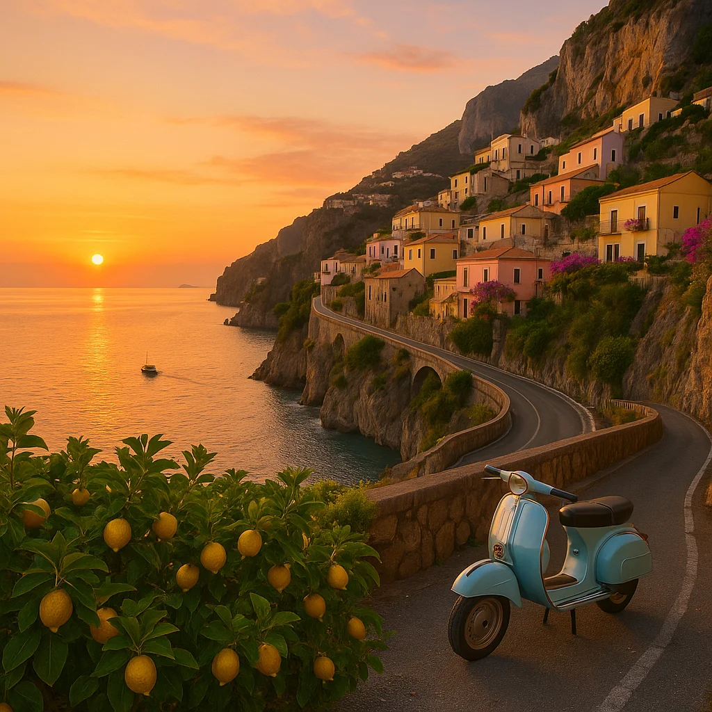 Praiano, Italy - Clifftop Amalfi Coast village with serene sea views.